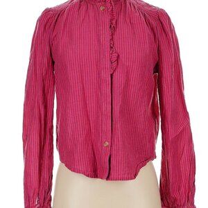 Mother Long Sleeve Stripe Ruffle "Don't Lose Your Shirt" Blouse Size XS Cotton